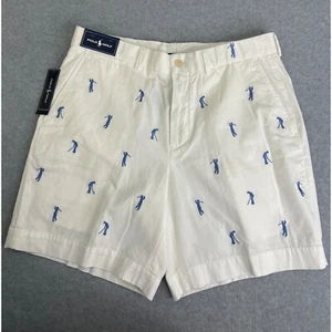 NWT Mens Polo Golf Ralph Lauren Shorts White Blue Golfer Embroidered 34 x 7 Prep - Picture 1 of 13