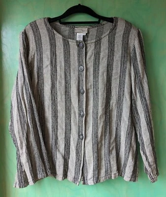 Camisa chaqueta para mujer Coldwater Creek grande gris y negra a rayas Foto 1 de 4