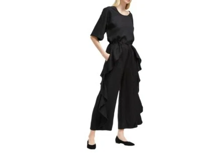 French Connection Black Dae Drape Frill Tie Waist Linen Blend  Jumpsuit Size: XS - Image 1 of 4