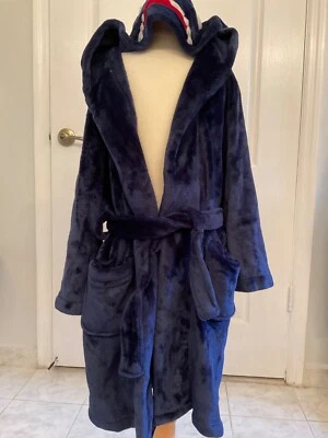 Pottery Barn Kids Blue Shark Bath Robe Spa Hooded Boy’s Plush Fish Size 4-6 - Image 1 of 4