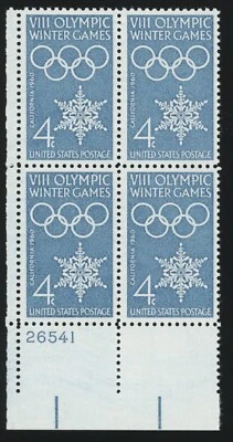 US - 1960 VIII Olympic Winter Games - SC# 1146 Plate Block of 4 Mint NH OG - Image 1 of 2