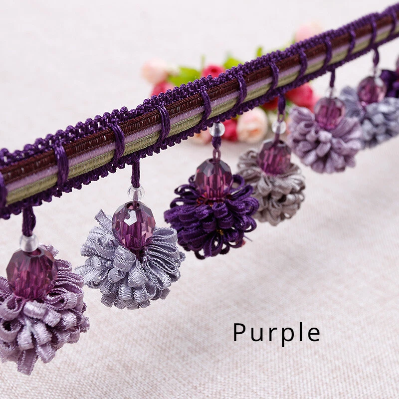 12M Length Pom Pom Ball Tassel Edging Trim Sewing Retro Curtain Upholstery Trim - Image 1 of 4