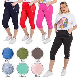 Ladies 3/4 Shorts Crops Women's Pedal Pushers Capri Pants Stretch Trousers NEW - Picture 1 of 28