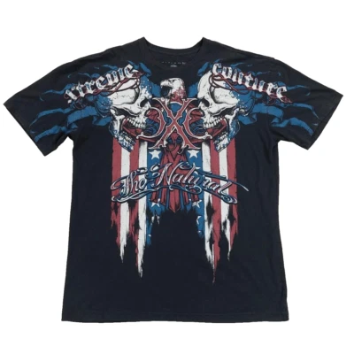 Camiseta calavera bandera estadounidense Xtreme Couture Cyber Y2k Grunge AOP. Talla 3XL. Foto 1 de 4