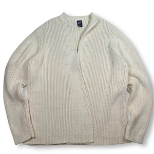 Vintage GAP Cotton Knit Cardigan Open Front Cream Sweater Casual Womens Large - Picture 1 of 9