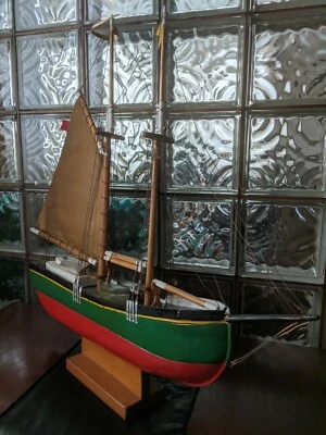 Vintage Wood Schooner SHIP WEATHERVANE Pond Yacht Model Boat 32"x27" Mystic CT - Image 1 of 4
