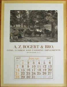 River Edge, NJ 1917 Advertising Calendar/17x22 Poster: Coal/Lumber/Farm w/Cows - Picture 1 of 1
