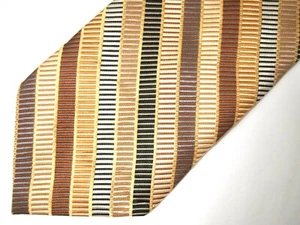 Stacy Adams Mens Necktie Tie Gold Black Brown Grey Striped Thick Quality 60" - Bild 1 von 3