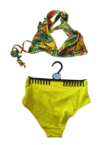 Asos Swim/Matalan UK 8/12 Multicoloured Midi Brief Tropical Halterneck Bikini - Picture 1 of 3