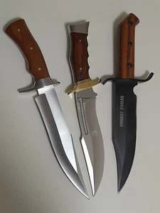SET 3 Knives - 3 Bowie Knives with Leater and Nylon Sheath - Picture 1 of 4