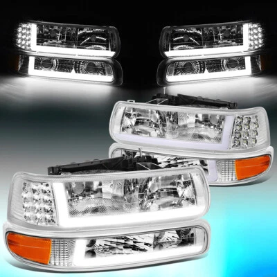 PARA 1999-2002 SILVERRADO/-2006 SUBURBAN LED DRL LÂMPADAS DE PARA-CHOQUE DE FAROL CROMADAS - Imagem 1 de 4