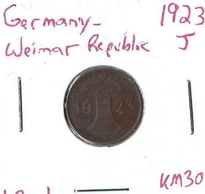 Moneda Alemania (Weimar) 1 penique de jubilación 1923 J KM30 - Imagen 1 de 3