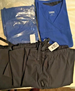LOT of 3 LANDAU SCRUB PANTS & TOPS~(3) DARK GREY PANTS XL~(2) BLUE/BLACK TOPS XL - Picture 1 of 6