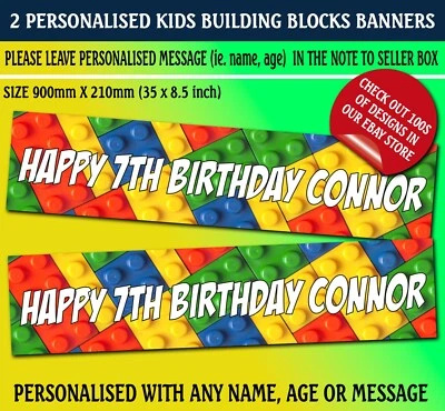 FLAUNT DESIGNS KIDS BUILDING BLOCKS BRICKS BIRTHDAY NAME AGE BANNERS WALL DECORATIONS BOY GIRL