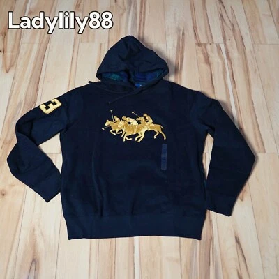 NWT Polo Ralph Lauren Heritage Sueded Gold Triple Pony Fleece Black Hoodie - Image 1 of 4