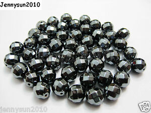 100pcs Natural Hematite Gemstone Faceted Round Beads 2mm 3mm 4mm 6mm 8mm 10mm
