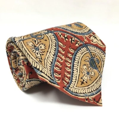 Polo Ralph Lauren Wide Tie Red Blue Beige Paisley 100% Cotton Made USA Necktie - Image 1 of 4