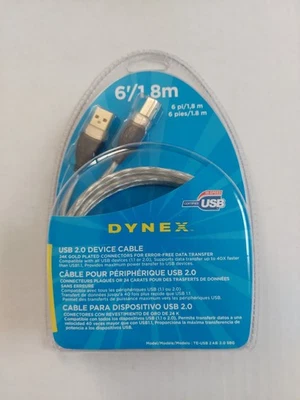 Dynex USB 2.0. A-B DEVICE CABLE 6 FEET 1.8 m NEW SEALED TE-USB 2AB 2.0 SBG - Image 1 of 4