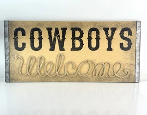 Rustic MDF Wall Sign Cowboys Welcome Rope Art Country Western Decor 19”x8.5” - Picture 1 of 9