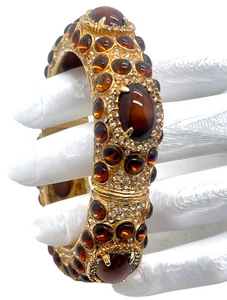 Vintage K.J.L. (Kenneth J. Lane) Faux Tortoise Cabochon & Rhinestone Bracelet - Picture 1 of 4