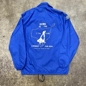 Vintage Saint Paul Island Alaska Coach Jacket Medium Souvenir Fur Seal Birds 70s - Picture 1 of 10