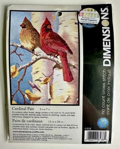 Dimensions CARDINAL PAIR Male Female Birds Birch No Count Cross Stitch Kit 6938 - Picture 1 of 2