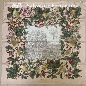 SALVATORE FERRAGAMO Unused Silk Scarf Bird Floral Pattern Pink 86cm - Picture 1 of 12