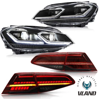 VLAND FULL LED Headlights+Red Rear lights for VW Golf VII 7 MK7 & GTI 2013-2017 - Image 1 of 4