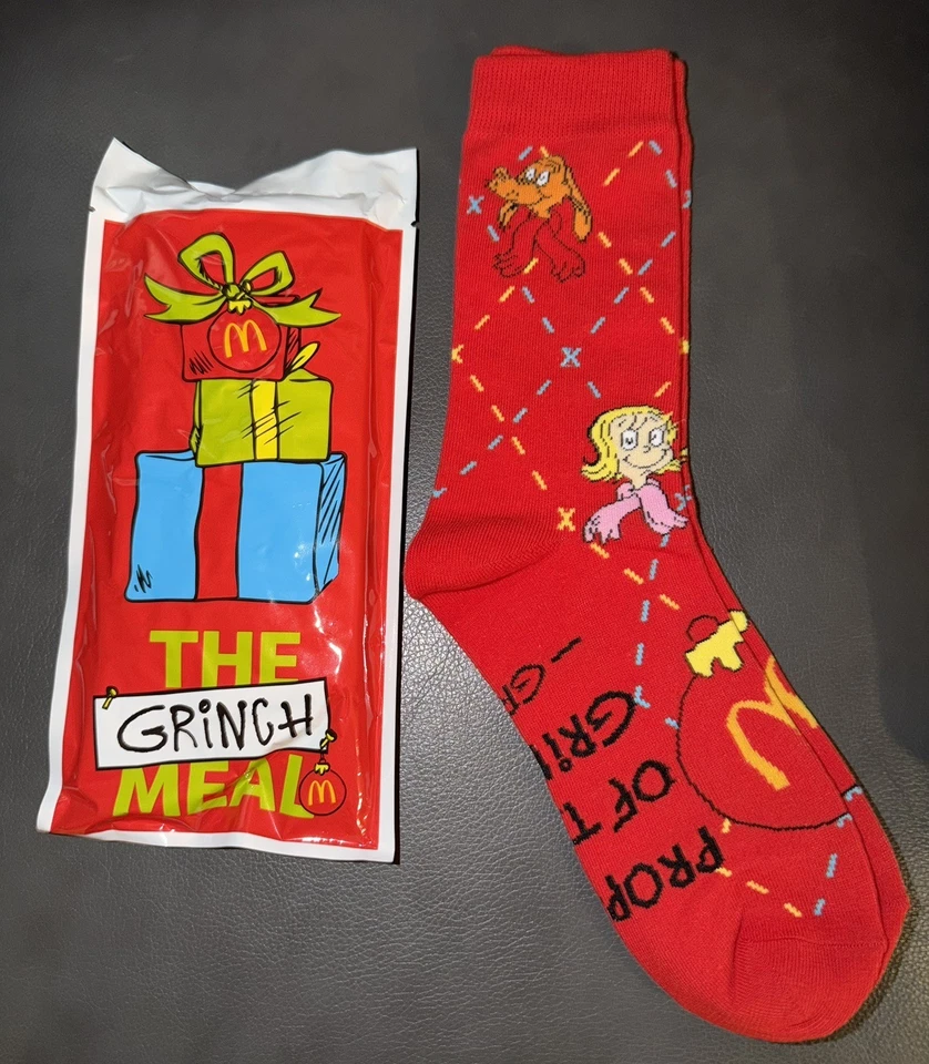 2025 McDONALD'S Grinch Socks Christmas Adult Happy Meal Red Socks - Image 1 of 1