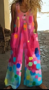 Neu ohne Etikett. XL & FÄLLT GROSS AUS. Jumpsuit mit Blumenmuster - Strampler mit weitem Bein und Knopfleiste - Bild 1 von 11