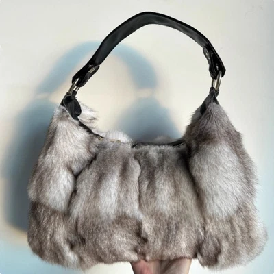 Women Luxury Real Fox Fur Handbag Purse Party Real Leather Tote Bag Shoulder Bag - Image 1 of 4