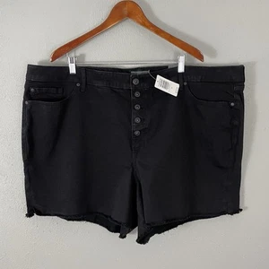 NEW TORRID $49 Jean Shorts Size 28 Black Button Fly Cut Off Denim Frayed Stretch - Picture 1 of 9