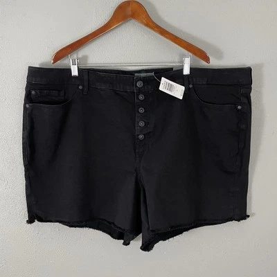 NEW TORRID $49 Jean Shorts Size 28 Black Button Fly Cut Off Denim Frayed Stretch - Image 1 of 4