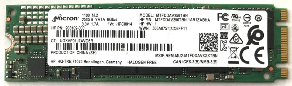 Micron MTFDDAV256TBN 1100 M.2 PCIe 256GB SSD HP PN: 903109-003 - Изображение 1 из 1