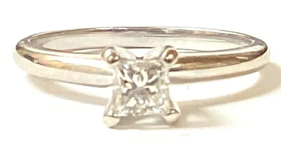 14K Solid White Gold .45ct Princess Cut Diamond Solitaire Ring 2.7g Sz 6 3/4 - Image 1 of 4