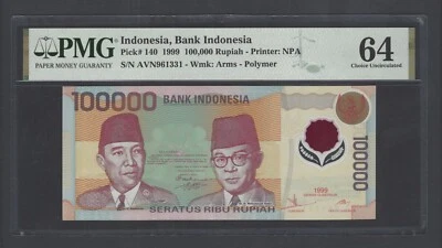 Indonesia 100000 Rupiah 1999 P140 "Polymer" Uncirculated Grade 64 - Image 1 of 2