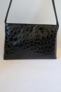 *NWD Womens Due Fratelli Black Croc Embossed Patent Leather Satchel Handbag - Picture 1 of 13