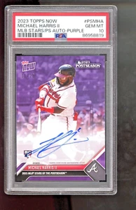 2023 Topps ahora postemporada púrpura automático/25 Michael Harris II Braves de radiocontrol PSA 10 GEMA - Imagen 1 de 2