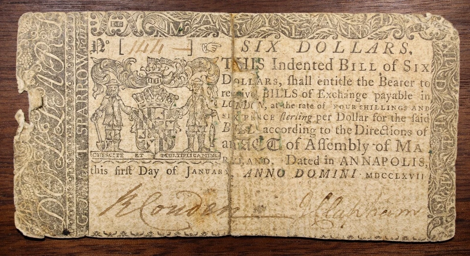 1770 $6 COLONIAL CURRENCY DOLLAR NOTE Low Grade Condition Damaged P98 - Image 1 of 2