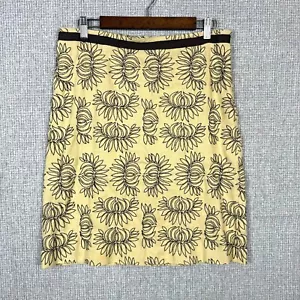 Tory Burch Tan Linen Skirt Floral Brown Trim Pencil Skirt Sz 8 Cottage Twee Y2K - Picture 1 of 8