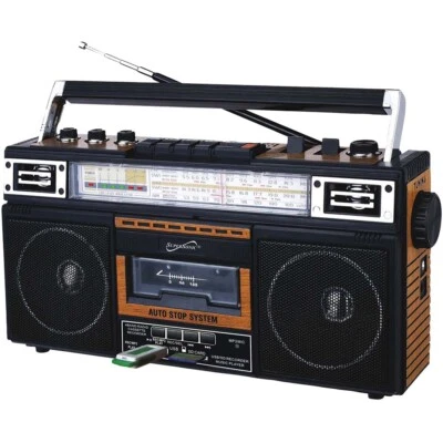 Supersonic SC-3201BT-WD 4-Band Bluetooth Radio & Cassette Player Boombox - Wood - Image 1 of 2