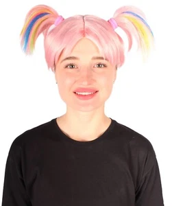 Adult Women's Pink Pigtails Troll Wig, Flame-retardant Synthetic Fiber, HW-7212 - Picture 1 of 8