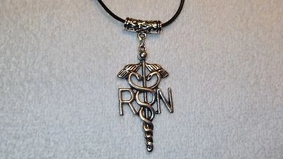 RN Nurse EMT Medical Charm Necklace Jewelry Pendant Leather Caduceus - Image 1 of 2