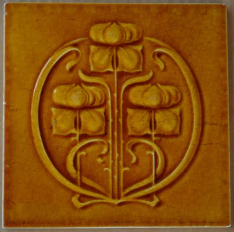 ANTIQUE BOOTE - ART NOUVEAU MAJOLICA TILE C1900 Cover