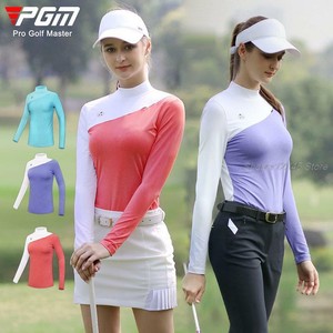 PGM Golf Long Sleeve Shirt Women Spring Elastic TShirt Slim Patchwork Golf Shirt