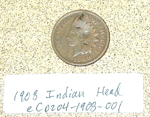 1908 Indian Head Penny Die Break Punch Error; Rare Old Coin Money for Collection Cover