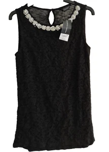 “DOROTHY PERKINS” GORGEOUS BLACK TOP – DIAMANTE NECKLINE - SIZE 10 - NEW £18 TAG - Picture 1 of 9