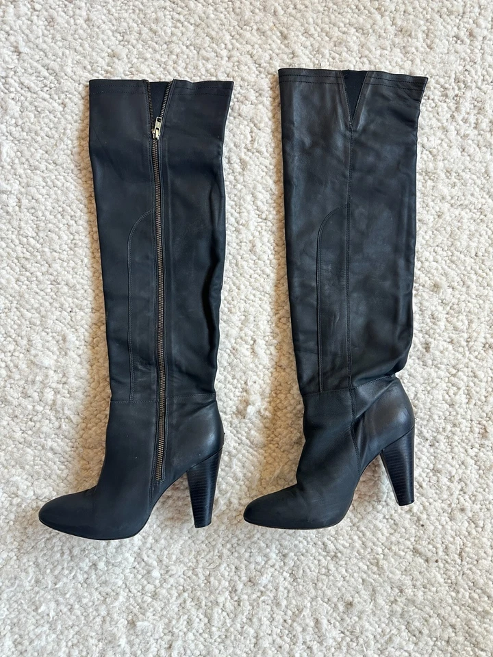 Joie Boots Grey Leather Over the Knee Size 38 - Image 1 of 4