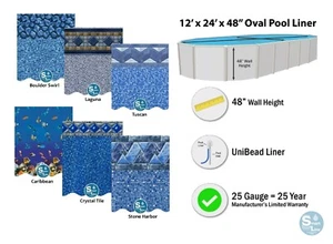 SmartLine 12' x 24' x 48" Oval Unibead 25 Gauge Above Ground Swimming Pool Liner - Picture 1 of 12