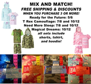 Saint Eve Kids 3pc Pajama Sets Hoodie Camouflage, T Rex, Unicorn 5-6, 7-8, 10-12 - Picture 1 of 34